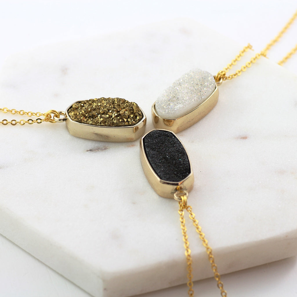 Adore Gemstone Collection - Druzy Pendant Necklace - Soul Made Boutique
