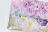 Dyed Watercolor Unique Leather Accents Clutch
