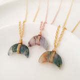 Adore Gemstone Collection - Crescent Moon Horn Wrapped Necklace