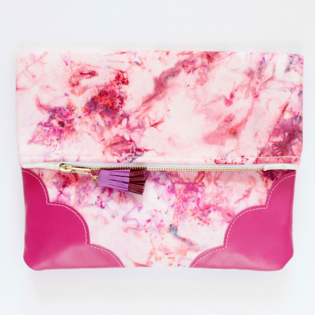 Dyed Watercolor Unique Leather Accents Clutch