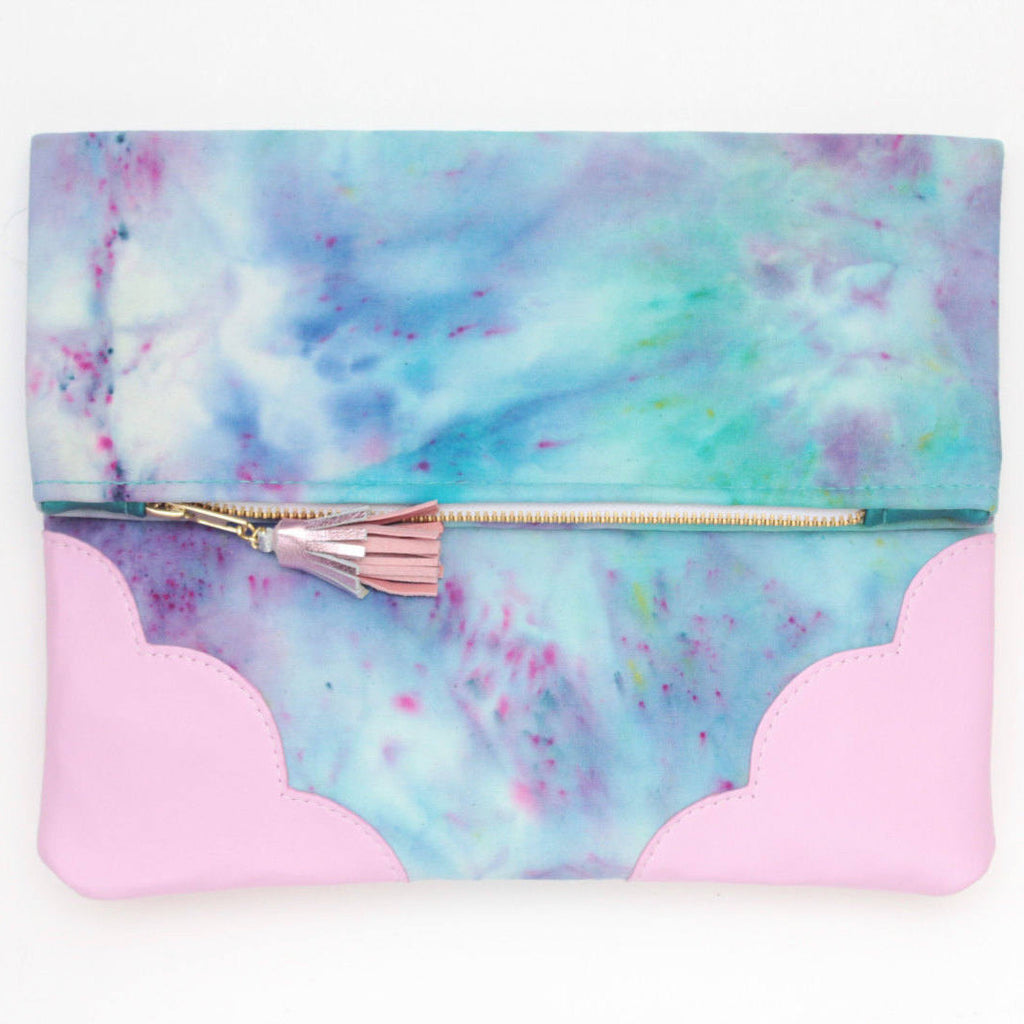 Dyed Watercolor Unique Leather Accents Clutch