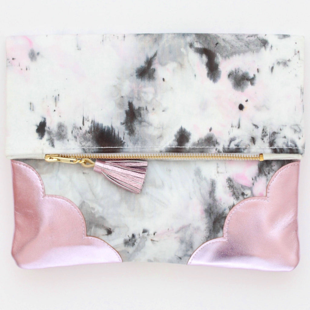 Dyed Watercolor Unique Leather Accents Clutch