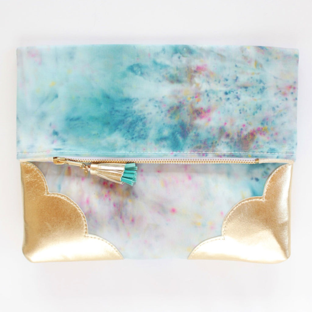 Dyed Watercolor Unique Leather Accents Clutch