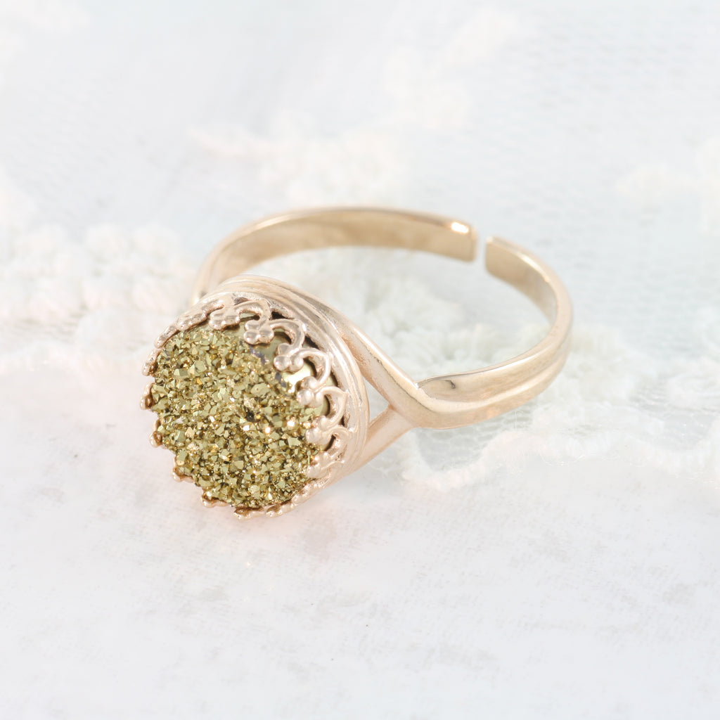 Adore Gemstone Collection - Druzy Round Pendant Ring - Soul Made Boutique