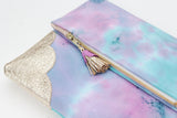 Dyed Watercolor Unique Leather Accents Clutch