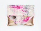 Dyed Watercolor Unique Leather Accents Clutch