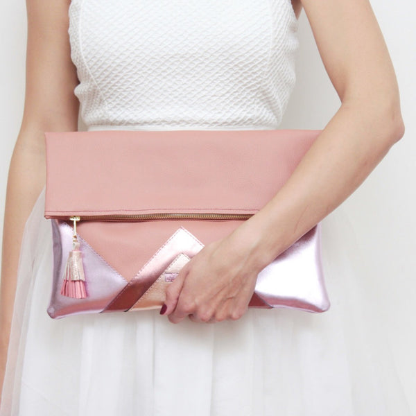 Geometric Unique Leather Accents Clutch - Soul Made Boutique