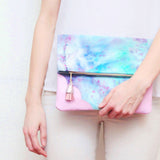 Dyed Watercolor Unique Leather Accents Clutch