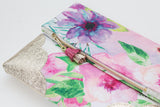 Floral Watercolor Unique Leather Accents Clutch