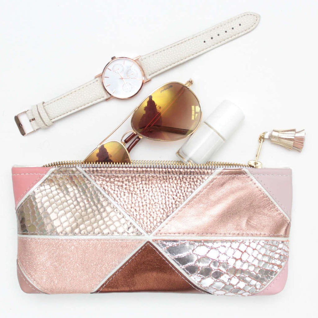 Geometric Prism Unique Leather Accents Pouch - Soul Made Boutique