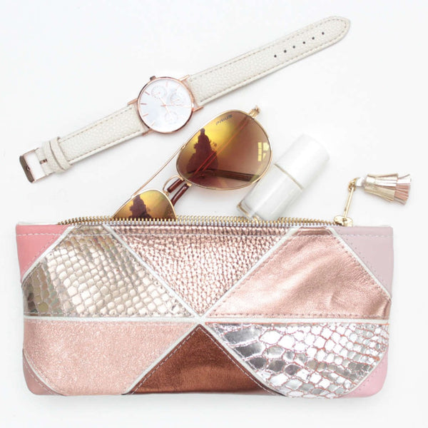 Geometric Prism Unique Leather Accents Pouch - Soul Made Boutique