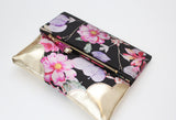 Floral Watercolor Unique Leather Accents Clutch