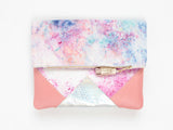 Dyed Watercolor Unique Leather Accents Clutch