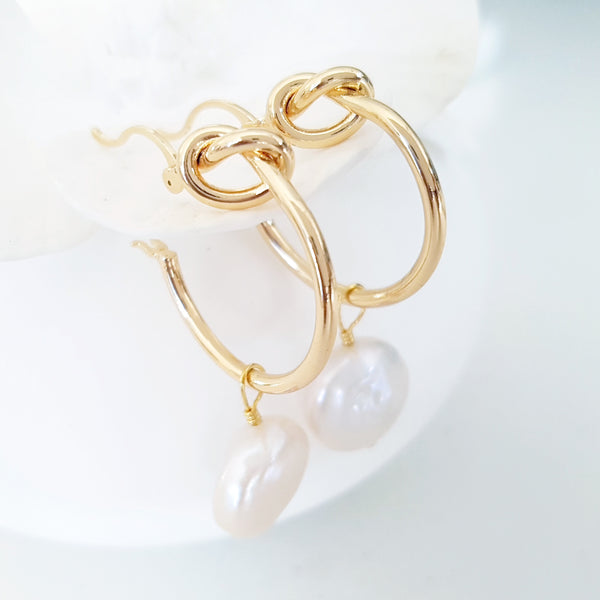 Glamorous Pearls Collection Earrings - Love Knot Coin Pearl Earrings
