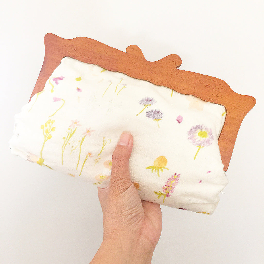 Wooden Handle Watercolor Spring Flowers Clutch
