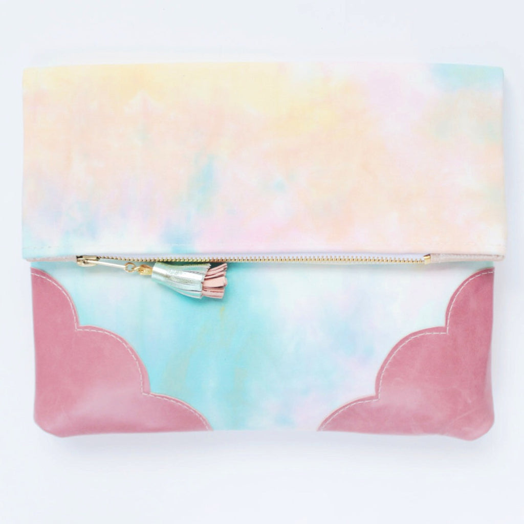 Dyed Watercolor Unique Leather Accents Clutch