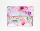 Floral Watercolor Unique Leather Accents Clutch - Soul Made Boutique