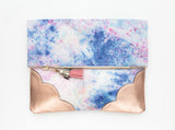 Dyed Watercolor Unique Leather Accents Clutch
