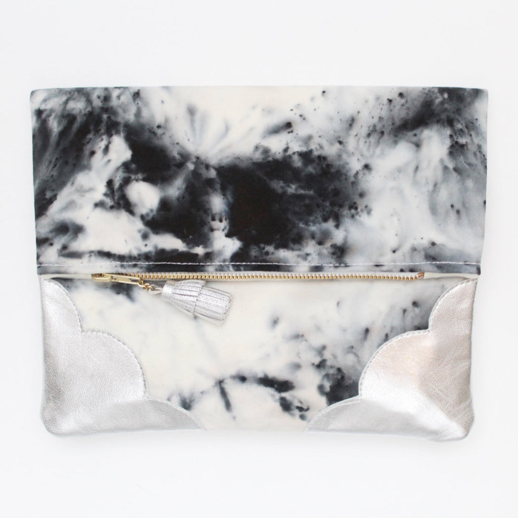Dyed Watercolor Unique Leather Accents Clutch