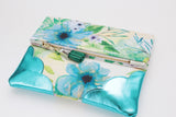 Floral Watercolor Unique Leather Accents Clutch