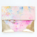 Dyed Watercolor Unique Leather Accents Clutch