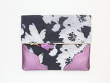 Floral Watercolor Unique Leather Accents Clutch