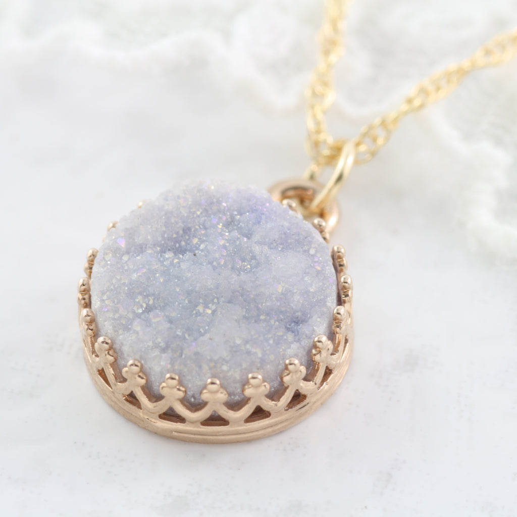 Adore Gemstone Collection - Druzy Round Pendant Necklace - Soul Made Boutique