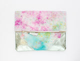 Dyed Watercolor Unique Leather Accents Clutch