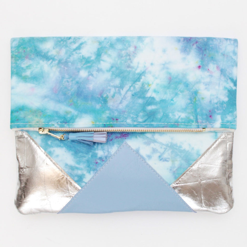 Dyed Watercolor Unique Leather Accents Clutch
