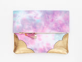 Dyed Watercolor Unique Leather Accents Clutch