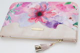 Floral Watercolor Unique Leather Accents Clutch