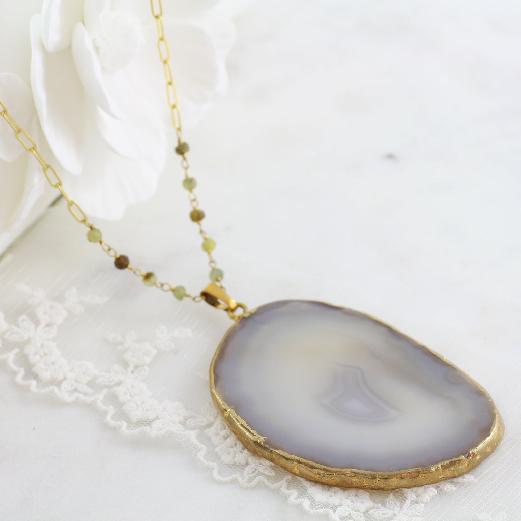 Adore Gemstone Collection - Agate Slice Necklace - Soul Made Boutique