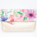 Floral Watercolor Unique Leather Accents Clutch - Soul Made Boutique