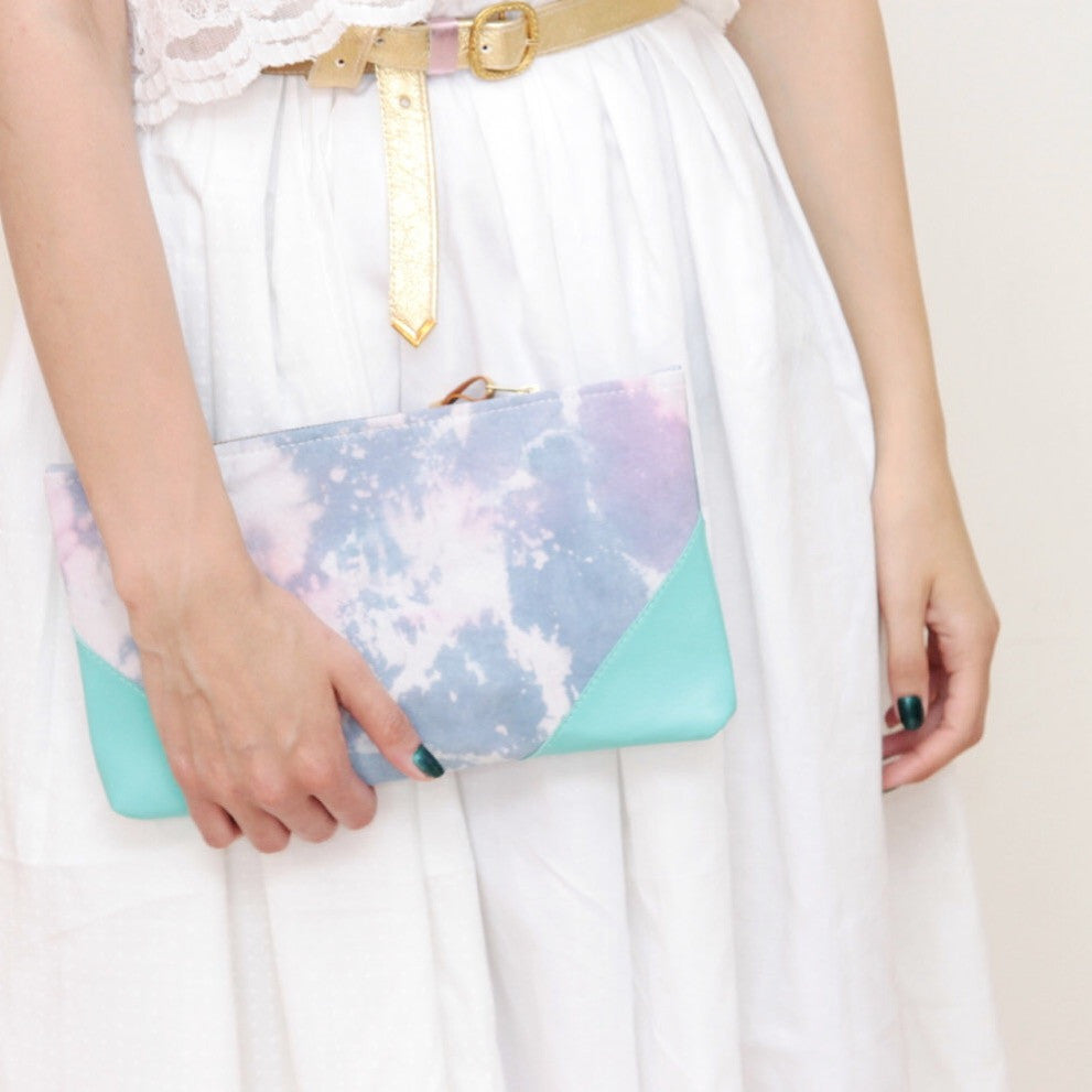 Watercolor Unique Leather Accents Clutch Pouch