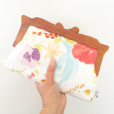 Wooden Handle Watercolor Abstract Flowers Clutch