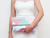 Geometric Prism Unique Leather Accents Clutch