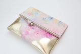 Dyed Watercolor Unique Leather Accents Clutch