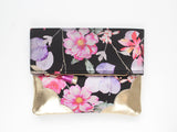 Floral Watercolor Unique Leather Accents Clutch