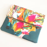 Floral Watercolor Unique Leather Accents Clutch
