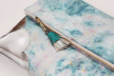 Dyed Watercolor Unique Leather Accents Clutch