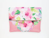 Floral Watercolor Unique Leather Accents Clutch