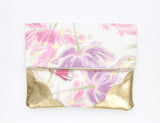 Floral Watercolor Unique Leather Accents Clutch