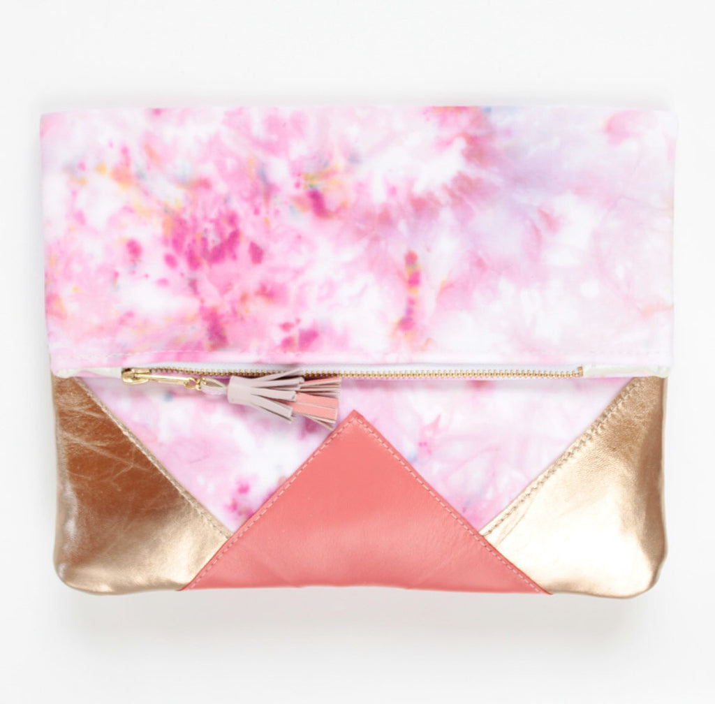 Dyed Watercolor Unique Leather Accents Clutch
