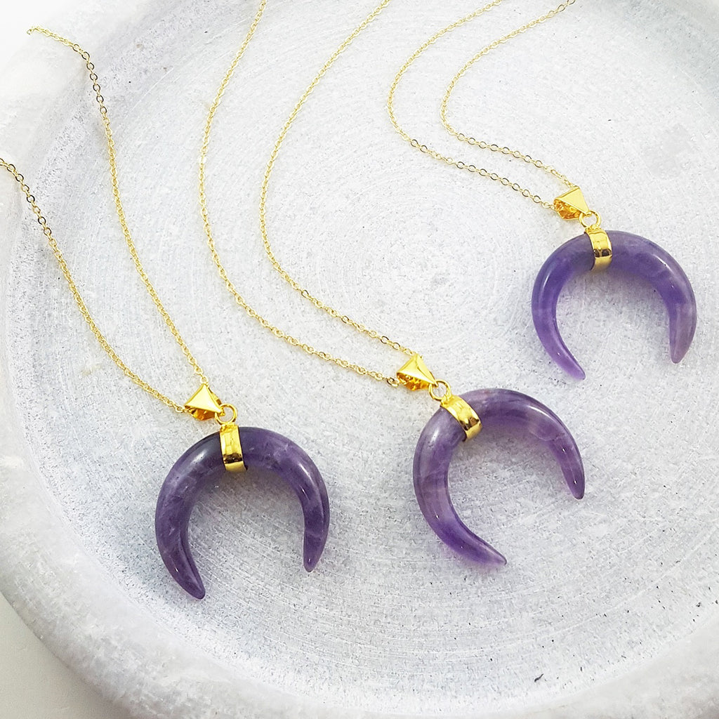Adore Gemstone Collection - Amethyst Horn Necklace - Soul Made Boutique
