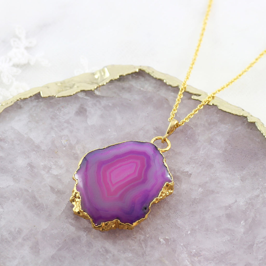 Adore Gemstone Collection - Agate Slice Necklace - Soul Made Boutique