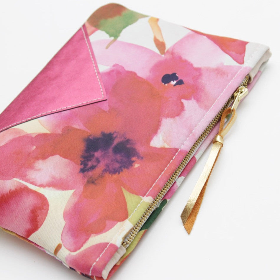 Floral Watercolor Unique Leather Accents Pouch - Soul Made Boutique