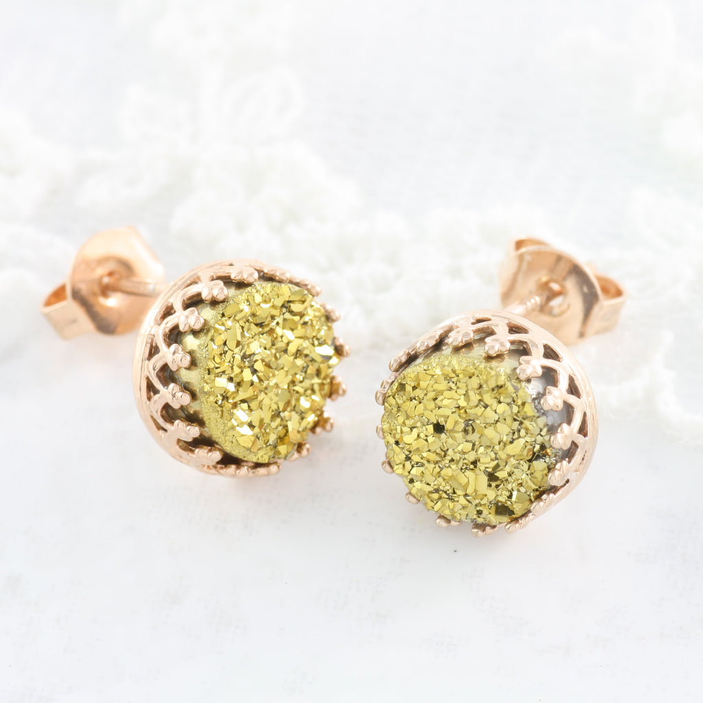 Adore Gemstone Collection - Druzy Round Pendant Earrings - Soul Made Boutique