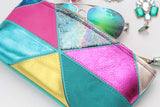 Geometric Prism Unique Leather Accents Pouch