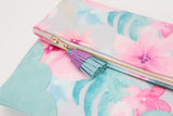Floral Watercolor Unique Leather Accents Clutch