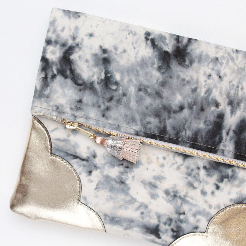 Dyed Watercolor Unique Leather Accents Clutch
